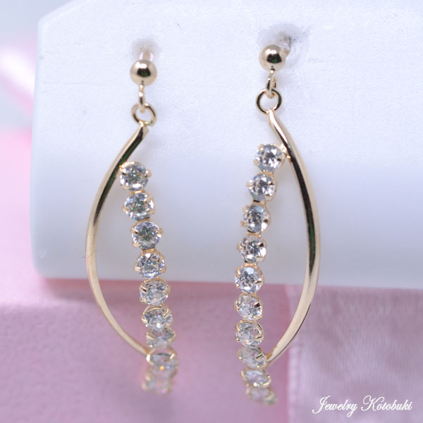 エレガント ピアス K10 10金 ゴールド キラキラ 揺れる レディース y210049