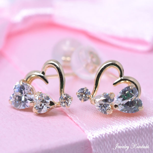ハート イン ハート HEART ピアス K10 10金 ゴールド キラキラ レディース y210053