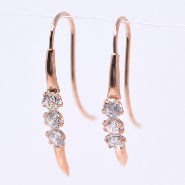 フックピアス 軽やかな ピアス スリーストーン アメリカン レディース 10金 ピンクゴールド k10pg 10KPG y220135