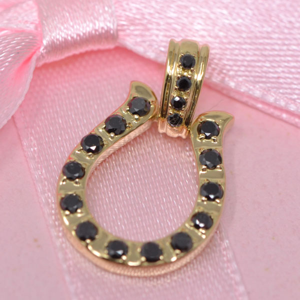 馬蹄 ペンダント 18金 K18 18K ゴールド オシャレな ホースシュー ブラックダイヤモンド 0.30ct シンプル 幸運 ギフト プレゼント y220233