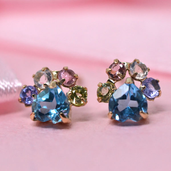 ネコ 猫 可愛い 肉球 ピアス ハート マルチカラー12月 11月 10月 8月 6月 誕生石 クリスマス 彼女 女性 プレゼント y230185