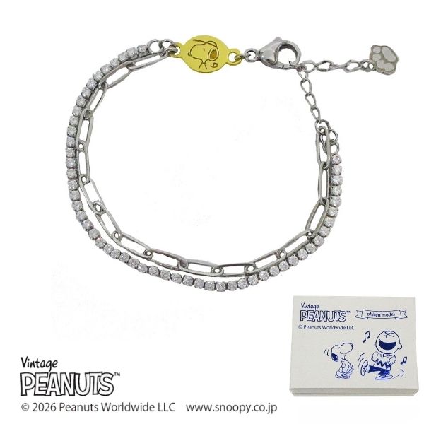 PEANUTS phitenモデル キラキラ プレートライン ブレスレット 正規品 2026年 PEANUTS ファイテン ステンレススチール ブレスレット レディース オリジナル BOX 送料無料 y260095
