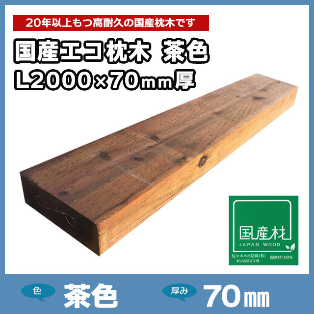 国産エコ枕木L2000×70mm厚 茶色（L2000×200×70）