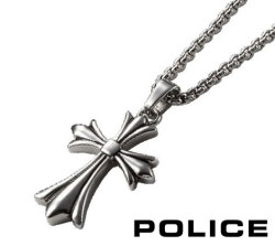 POLICE  ポリス　25990PSS01　GRACE  medium　ステンレス　レザー　シルバー　クロス 十字架　ネックレス　ペンダント アクセサリー メンズ　男性　Mサイズ ギフト プレゼント 【送料無料】