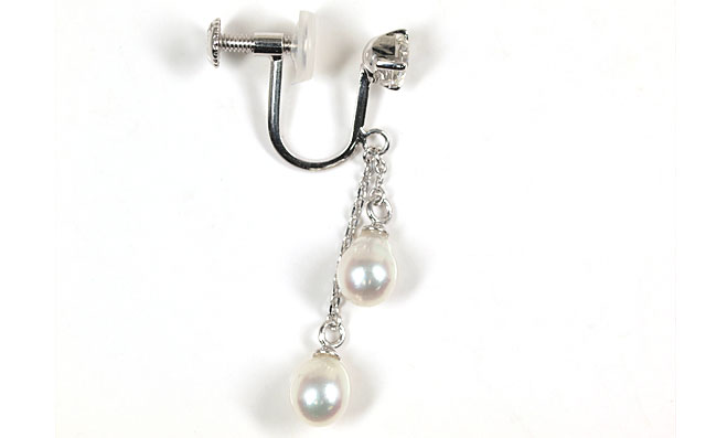 K18WG ダイヤ&パール(2粒) 片耳用イヤリング　加工