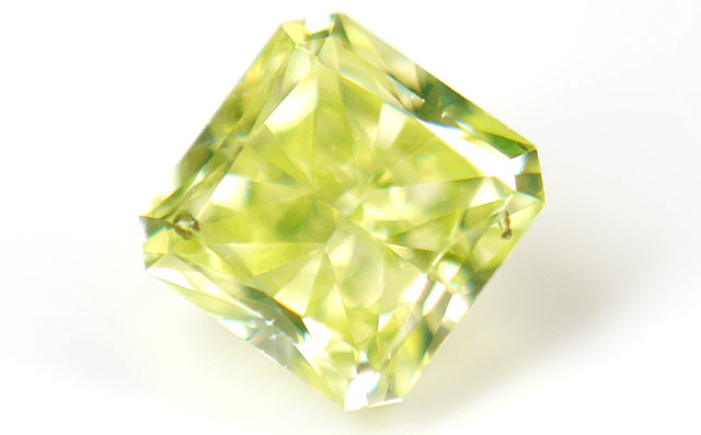 天然グリーンダイヤモンド ルース(裸石) 0.104ct, Fancy Yellow Green ( ファンシー・イエロー・グリーン ), SI-2, ラディアント・カット, 中央宝石研究所ソーティング付 【 送料無料 】