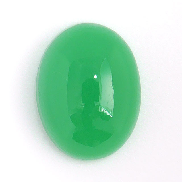 クリソプレーズ ルース 9.352カラット(9.352ct), オーバル・カボション, 日本宝石科学協会 (Chrysoprase,緑玉髄,緑翠,翠緑玉)