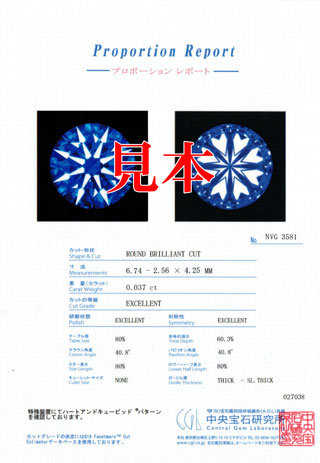 「グレーディング・レポート(鑑定書)」 + 「ハート＆キューピッドプロポーションレポート等」