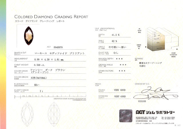 まるでバイカラーダイヤ。 天然ブラウンダイヤモンド ルース 0.568ct 
