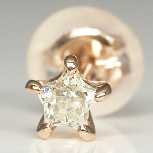 天然ダイヤモンド 0.117ct, Lカラー, SI2 片耳用ピアス 18金ピンク