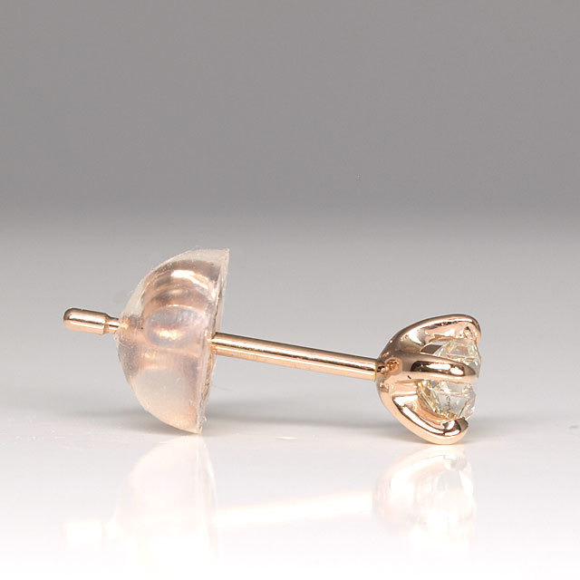 天然ダイヤモンド 0.117ct, Lカラー, SI2 片耳用ピアス 18金ピンク