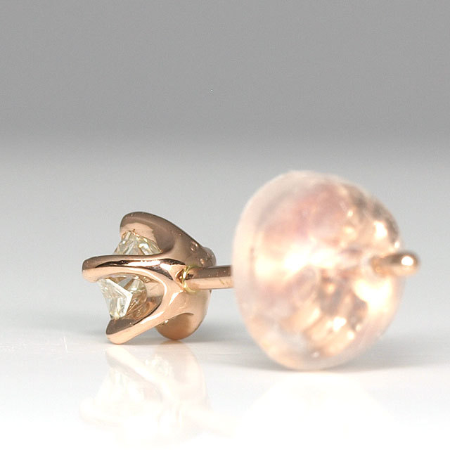 天然ダイヤモンド 0.117ct, Lカラー, SI2 片耳用ピアス 18金ピンク