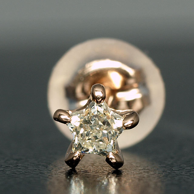 天然ダイヤモンド 0.117ct, Lカラー, SI2 片耳用ピアス 18金ピンク
