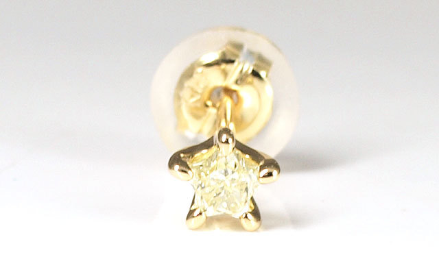 天然イエローダイヤモンド 0.112ct, ベリーライトイエロー, SI1 片耳用 