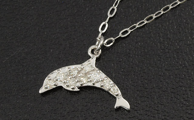 イルカ ダイヤモンド 0.08ct ペンダントネックレス 18金ホワイト 