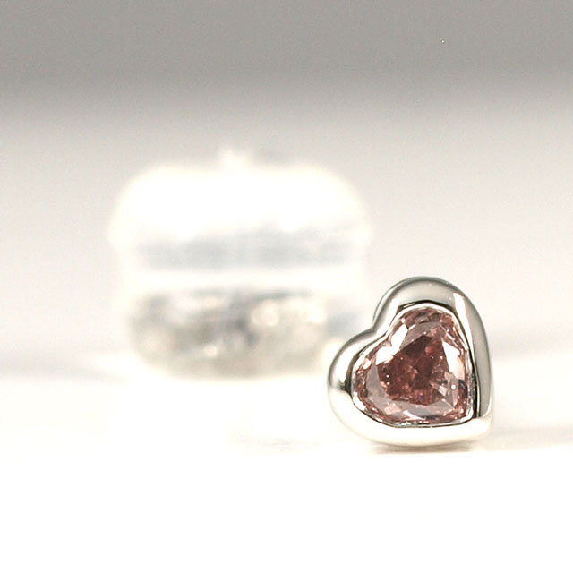 ハートシェイプ ピンクダイヤモンド 片耳用ピアス Pt900 0.060ct 