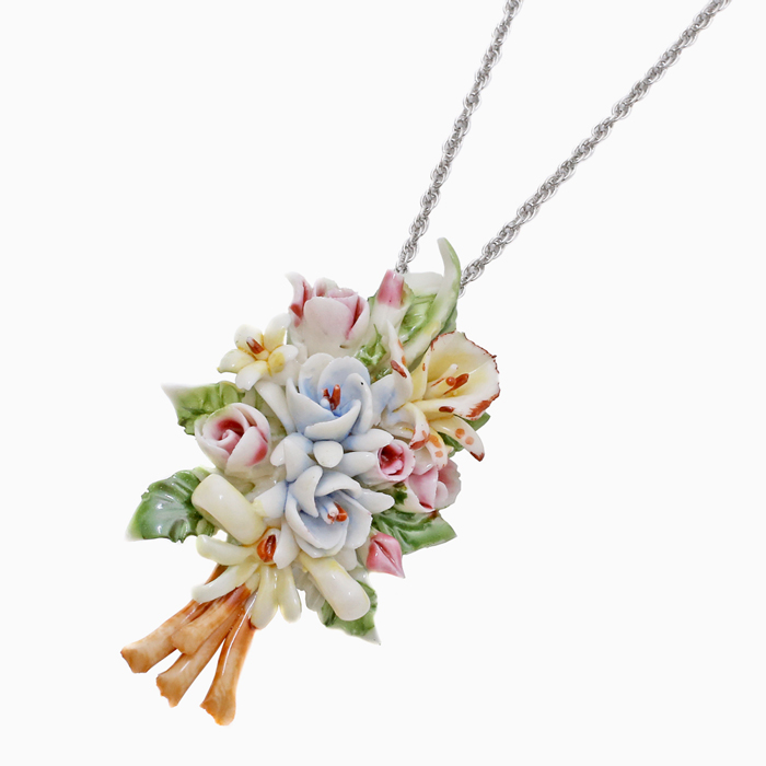 イタリア製 カポディモンテ ペンダント＆ブローチ 保証書付き 0106-PB07