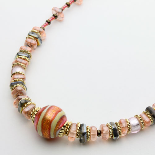 イタリア製 ベネチアングラス ネックレス ピンキーチーク キアラ・デザイン　0170-NV08