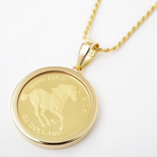純金 K24 コインペンダント ペンダント/ネックレス ホース/馬 エリザぜス女王 0627-PG08