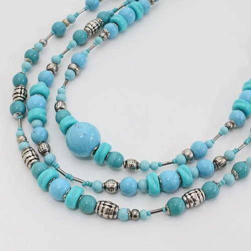 イタリア製/アヴェ・カプリース【AVE CAPRICE】ベネチアンガラス ネックレス ターコイズカラー 3連 ベネチアングラス　0681-NV09