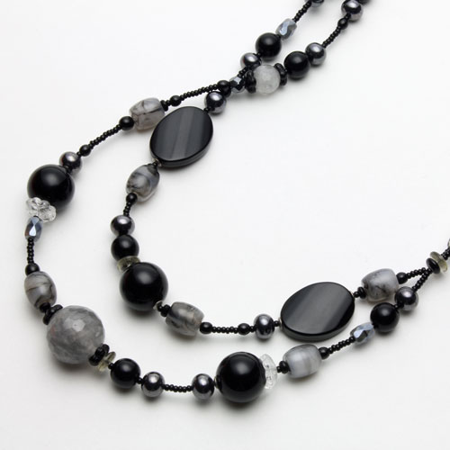 イタリア製 ベネチアンガラス ネックレス ブラック＆グレー 2連　1096-NV13