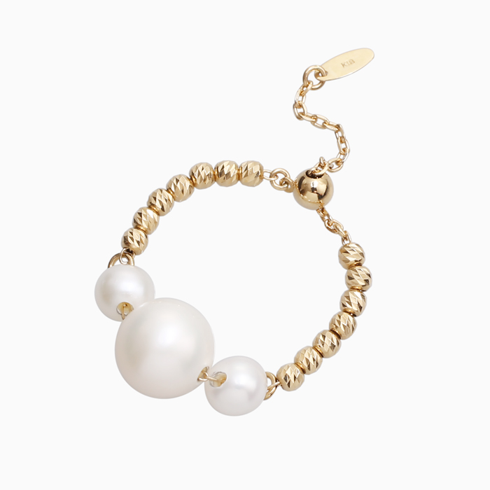 【送料無料】18金 K18 K18YG イエローゴールド パール 真珠 淡水パール リング 指輪 スライド式 7号~19号 フリーサイズ ミラーボール チェーン 女性 レディース 2003-BG25