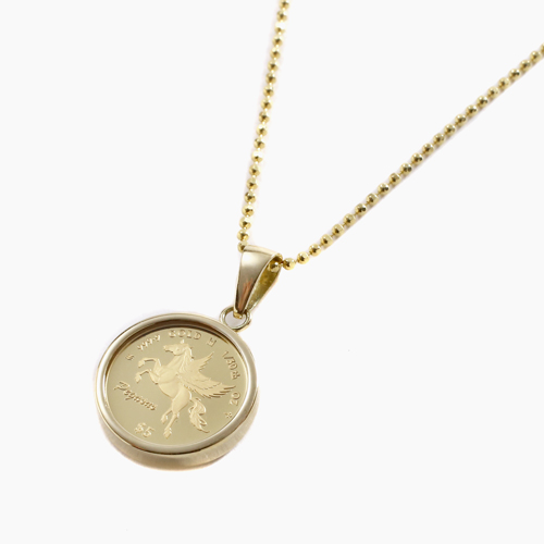 【送料無料・消費税込】2022年モデル 純金/K24 コイン/金貨/COIN 1/30オンス ペガサス ペンダント/ネックレス 18金/K18 ギリシャ神話 キズ防止ガラス/ガラス アクセサリー プレゼント/贈り物 証明書付き 2096-PG13