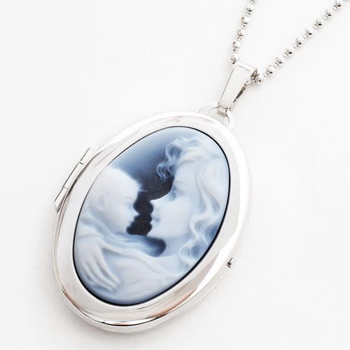 シルバー ロケットペンダント ストーンカメオ（母子）MERZ カットボールチェーン　2305-LS15