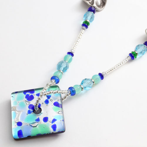 ベネチアングラス ネックレス 純銀箔入り イタリア製 アヴェ・カプリース　2330-NV13