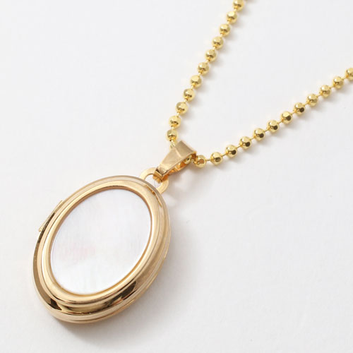 9金 ロケットペンダント オーバル 白蝶貝 MERZ　2402-LG15