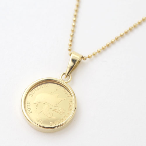 純金 コイン 1/30オンス ペンダント ドルフィン/イルカ 【爪枠】18金枠　3063-MS17