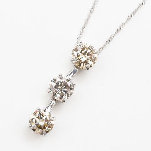 pt900 プラチナ pt850 ネックレス ペンダント スリーストーン ダイヤモンド スクリューチェーン　3070-TK17