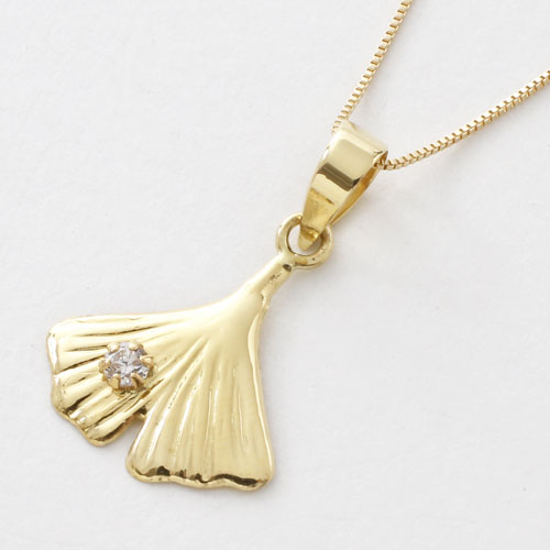 18金 10金 プチペンダント ネックレス 落ち葉 銀杏 イチョウ ベネチアンチェーン　3078-PG17