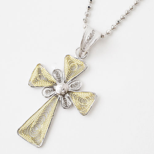 【送料無料】【フィリグラーナ】【ダニーロ・ミンガルディ】シルバー925/SILVER/SV925 ペンダント/ネックレス クロス/十字架 ツーカラ― カットボール チェーン イタリア製 3740-DM18