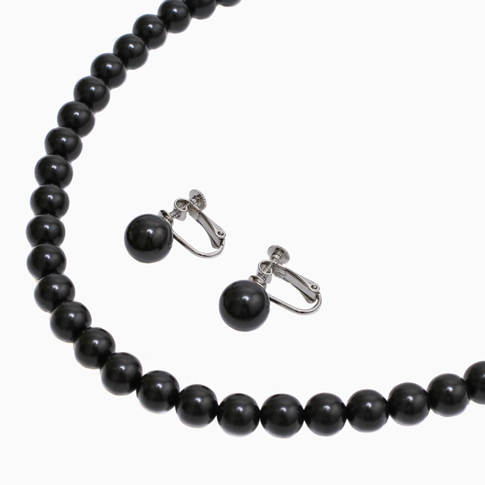 天然ジェット 8mm 10mm 45cm イヤリング&ネックレス セット 3794-FJ18