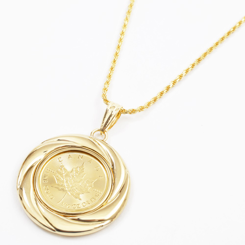 純金 コイン 1/2510オンス ペンダント メイプルリーフ K18 デザイン枠 3823-HG19