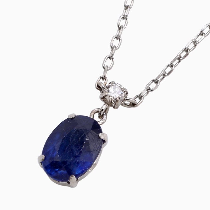 【送料無料】プラチナ/Platinum Pt850 Pt900 ペンダント/ネックレス パワーストーン/天然石 サファイア/Sapphire ダイヤモンド/Diamond アンティーク調 鑑別カード付 プレゼント 3934-UK24