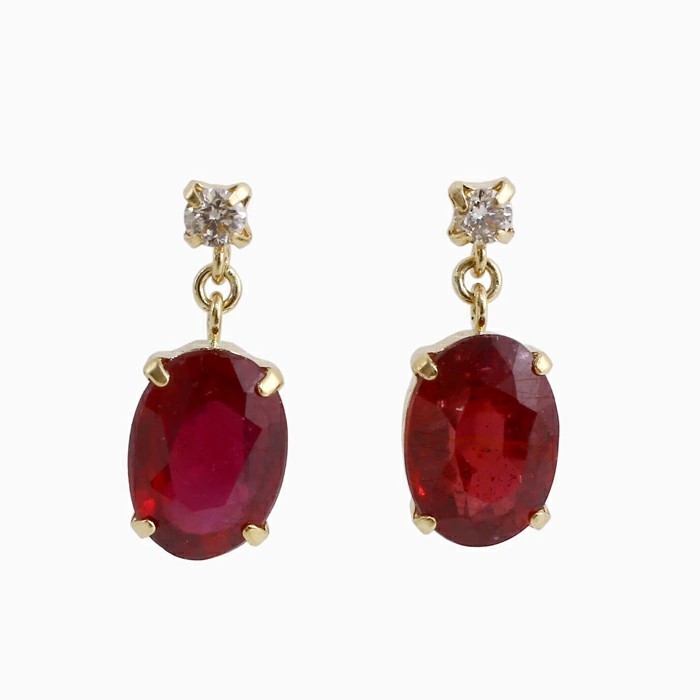 【送料無料】18金/K18 イエローゴールド ピアス/ルビーピアス パワーストーン/天然石 ルビー/Ruby ダイヤモンド/Diamond アンティーク調 鑑別カード付 プレゼント 3935-UK24