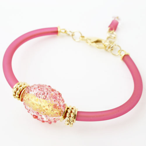 イタリア製 ベネチアンガラス ブレスレット　ピンク　シュガーキャンディー アジャスター付き　キアラ・デザイン 　3945-IN18