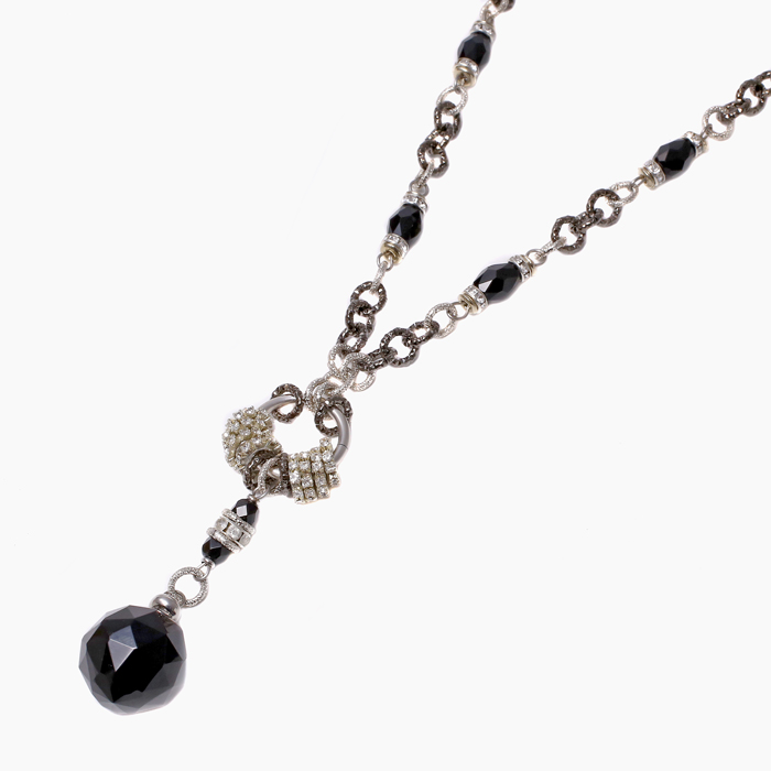 イタリア製 AVE CAPRICE ネックレス Yデザイン ブラック＆シルバー 3947-IN18