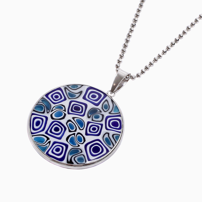 クリックポスト対応 イタリア製 ミレフィオリ ペンダント 26mm ブルー 4134-GO19