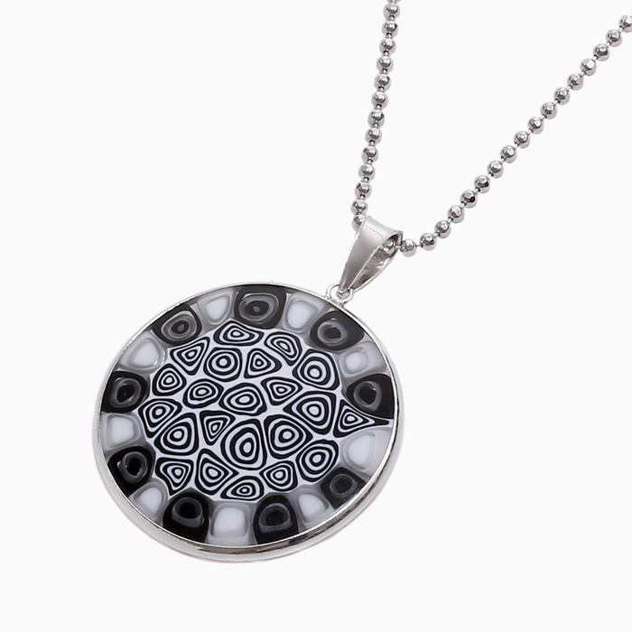 クリックポスト対応 イタリア製 ミレフィオリ ペンダント 26mm モノクロ 4140-GO19