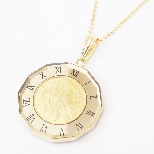 日本製 純金 K18 ウィーンハーモニー コイン ペンダント  時計盤　デザイン枠　4222-HG20