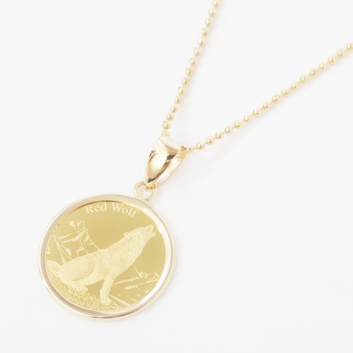 日本製 コイン ペンダント レッド・ウルフ＆カルフォルニア・コンドル 1/25オンス シルバー カットボールチェーン付 4234-HG20