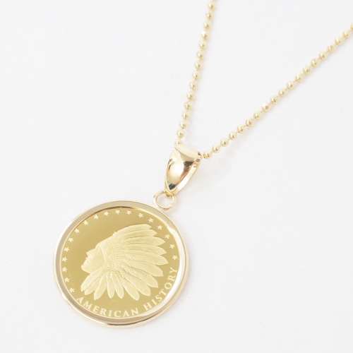 日本製 コイン ペンダント インディアン＆カルフォルニア・コンドル 1/25オンス シルバー カットボールチェーン付 4235-HG20