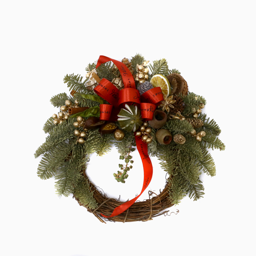 日本製 天然素材 リース 飾り ハンドメイド レッドリボン　4775-LL22