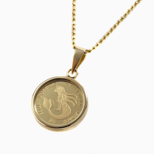 純金 1/30 マーメイド＆エリザベス二世 コインペンダント 18金 両面ガラス付　4836-MS23