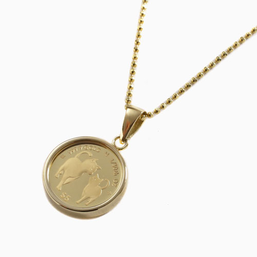 純金 1/30 ミーチョとミーチャ＆エリザベス二世 コインペンダント 18金 両面ガラス付　4838-MS23