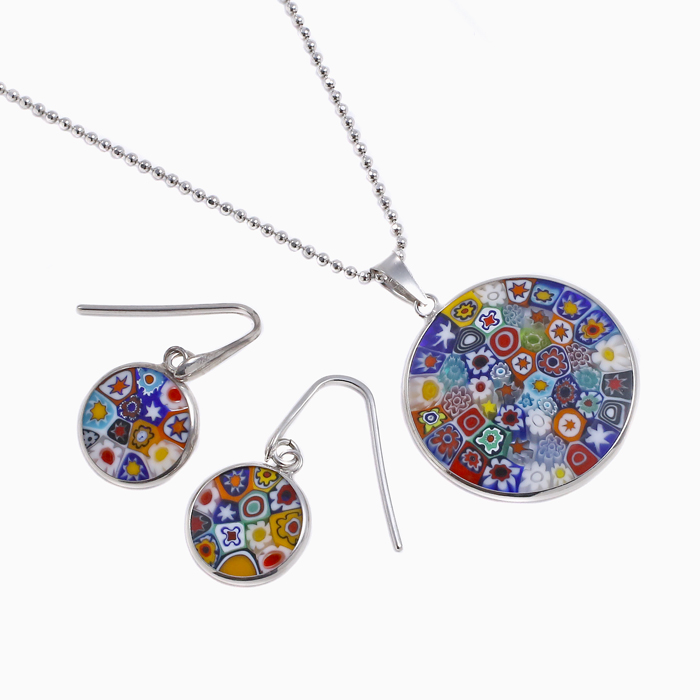 【クリックポスト対応】 ベネチアンガラス ミレフィオリ ペンダント＆ピアス お得セット 4987-GO23