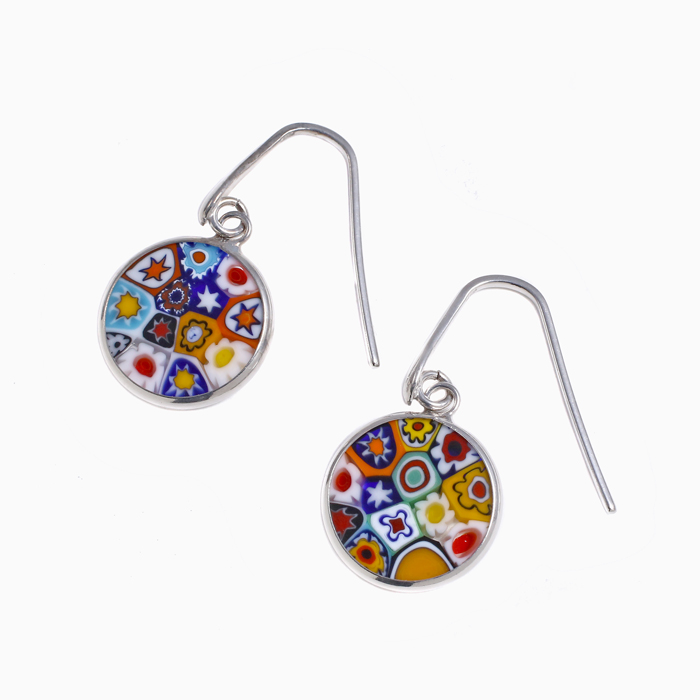 【クリックポスト対応】 ベネチアンガラス ミレフィオリ ピアス 14mm 4992-GO23